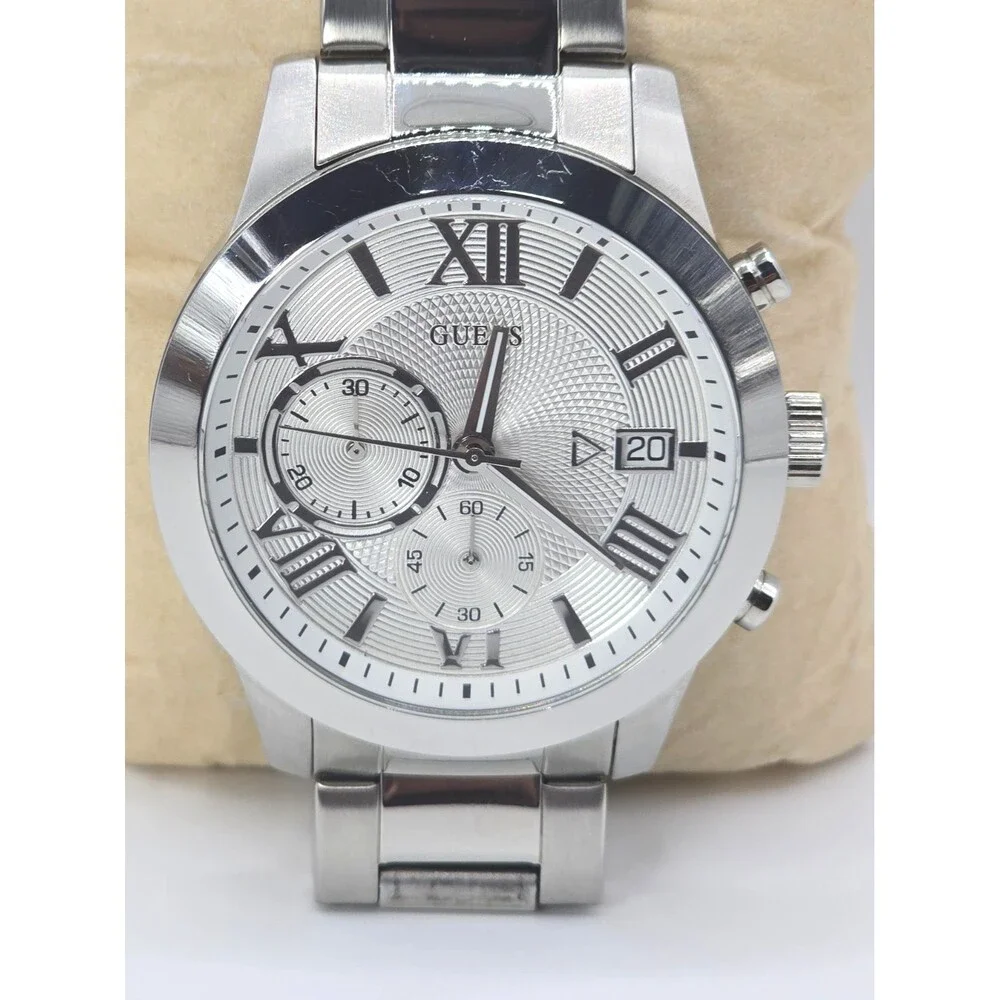 GUESS Atlas U0668G7 Men's Silver-Tone Chronograph Watch 45mm